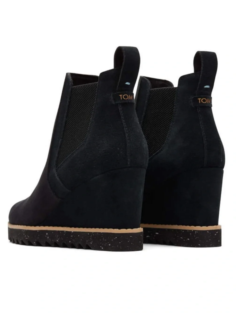 New Toms Maddie Black Wedge Boot - Women Pull On Leather 3 1/4” Heel Size 6.5